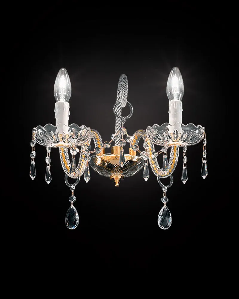 Exquisitely-Crafted Chrome Or Gold Italian Wall Light With Asfour Crystal Decoration