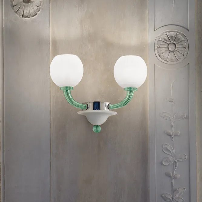 Fine Italian Made Wall Lamp With Two Shades|Murano Glass