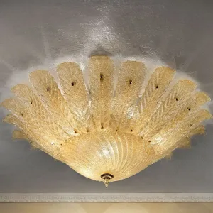 Flush Mount Amber Murano glass leaf chadelier |  Mid Century