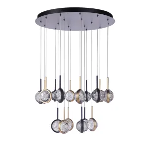 Glitzer 16 Light LED Chandelier - Matte Black & Aged Brass
