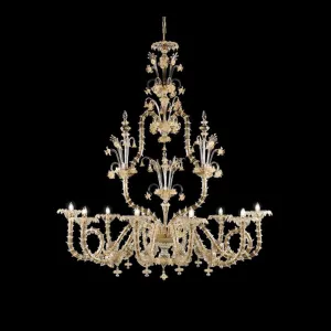 Gold & Clear Murano Glass Rezzonico Chandelier - 10 Arms