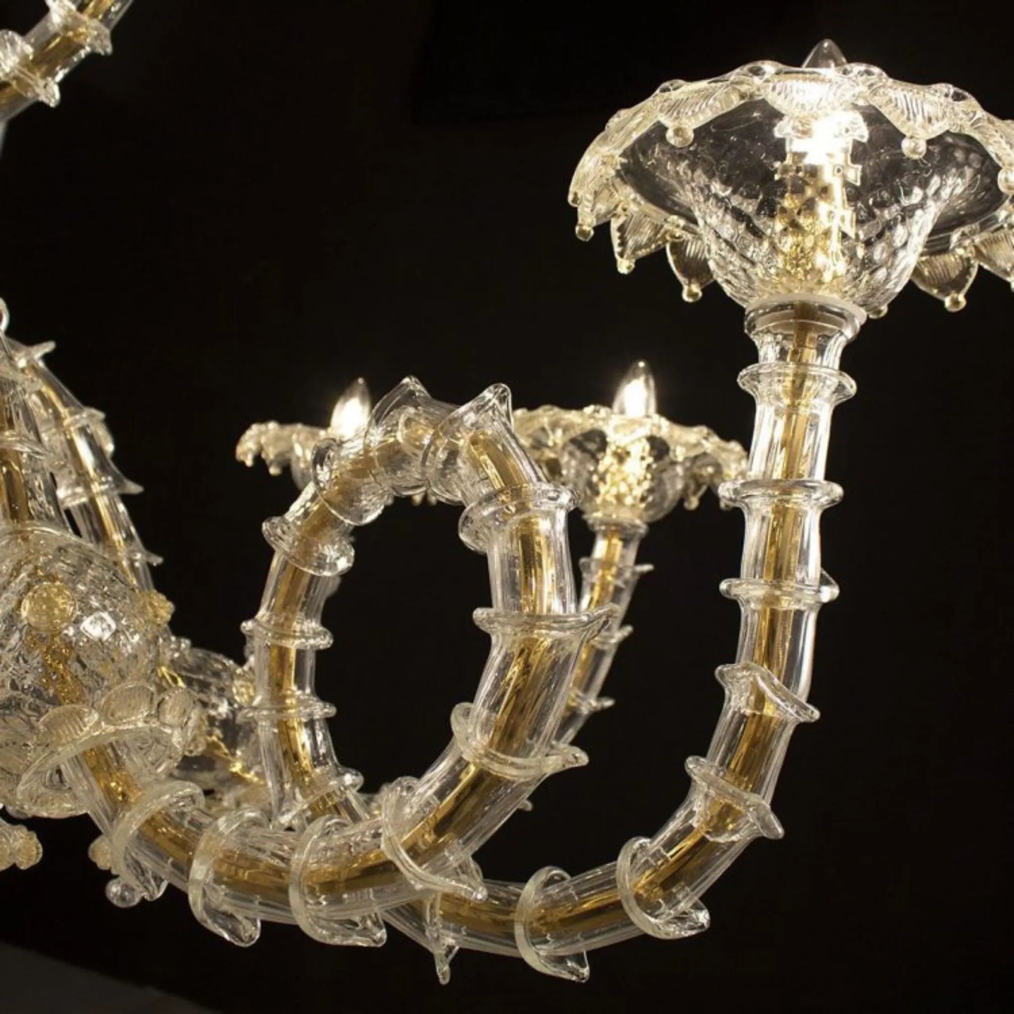 Gold & Clear Murano Glass Rezzonico Chandelier - 10 Arms