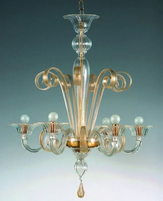 Gold Murano Glass And Crystal Chandelier