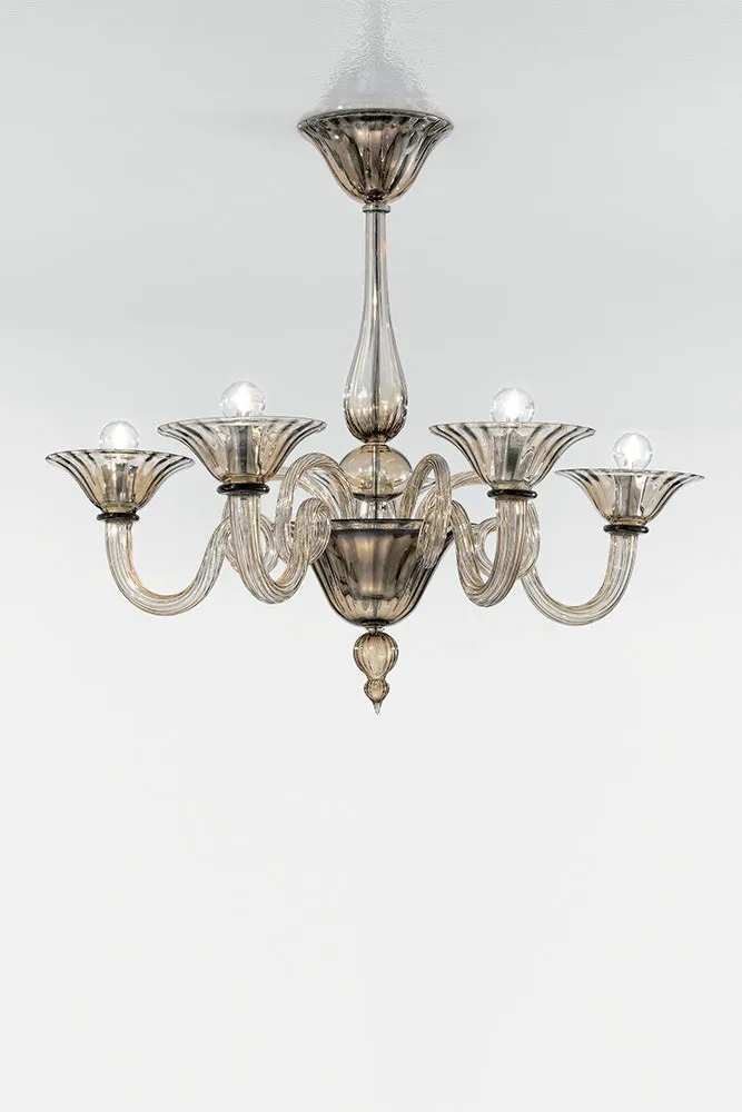 Handcrafted Contemporary Fine Italian Ceiling Pendant Chandelier With Five Shades And Murano Glass