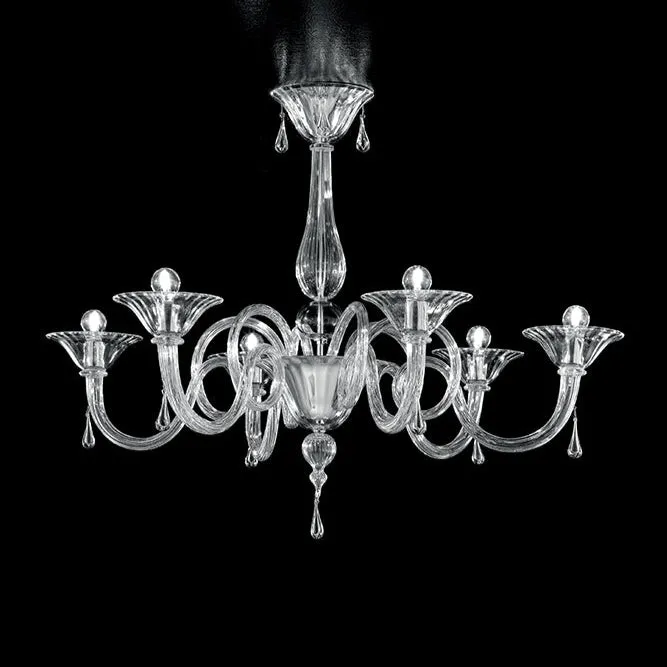 Handcrafted Contemporary Fine Italian Ceiling Pendant Chandelier With Six Shades And Murano Glass