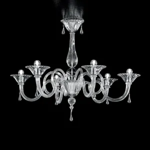 Handcrafted Contemporary Fine Italian Ceiling Pendant Chandelier With Six Shades And Murano Glass