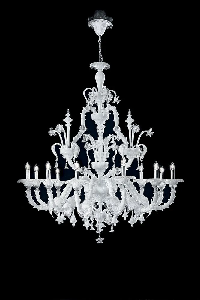 Handcrafted Ornamental Antique Fine Italian Chandelier With Twelve Lights And Murano Glass