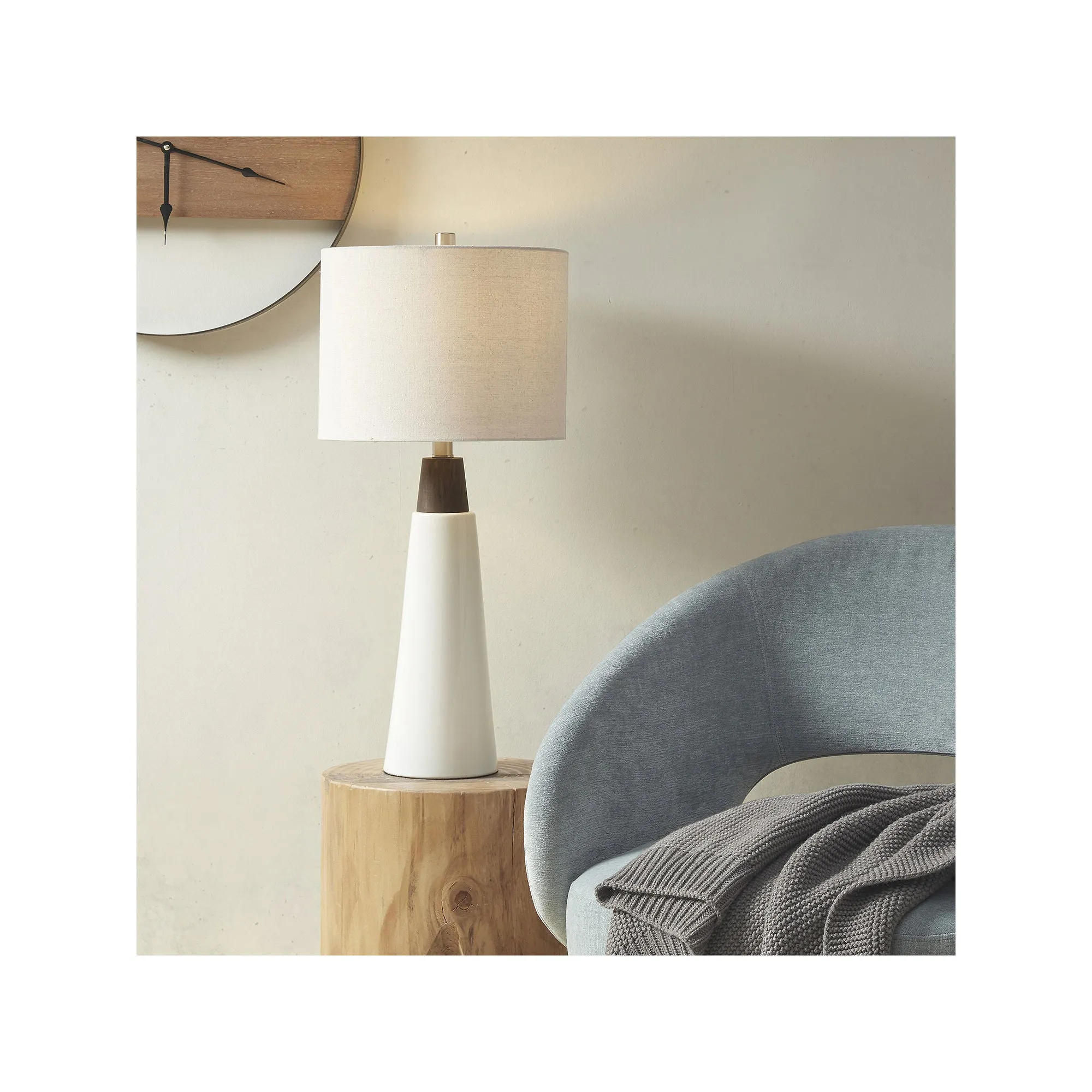 Ink   Ivy Ink Ivy Tristan Triangular Ceramic And Wood Table Lamp - WHITE CREAM ONE SIZE
