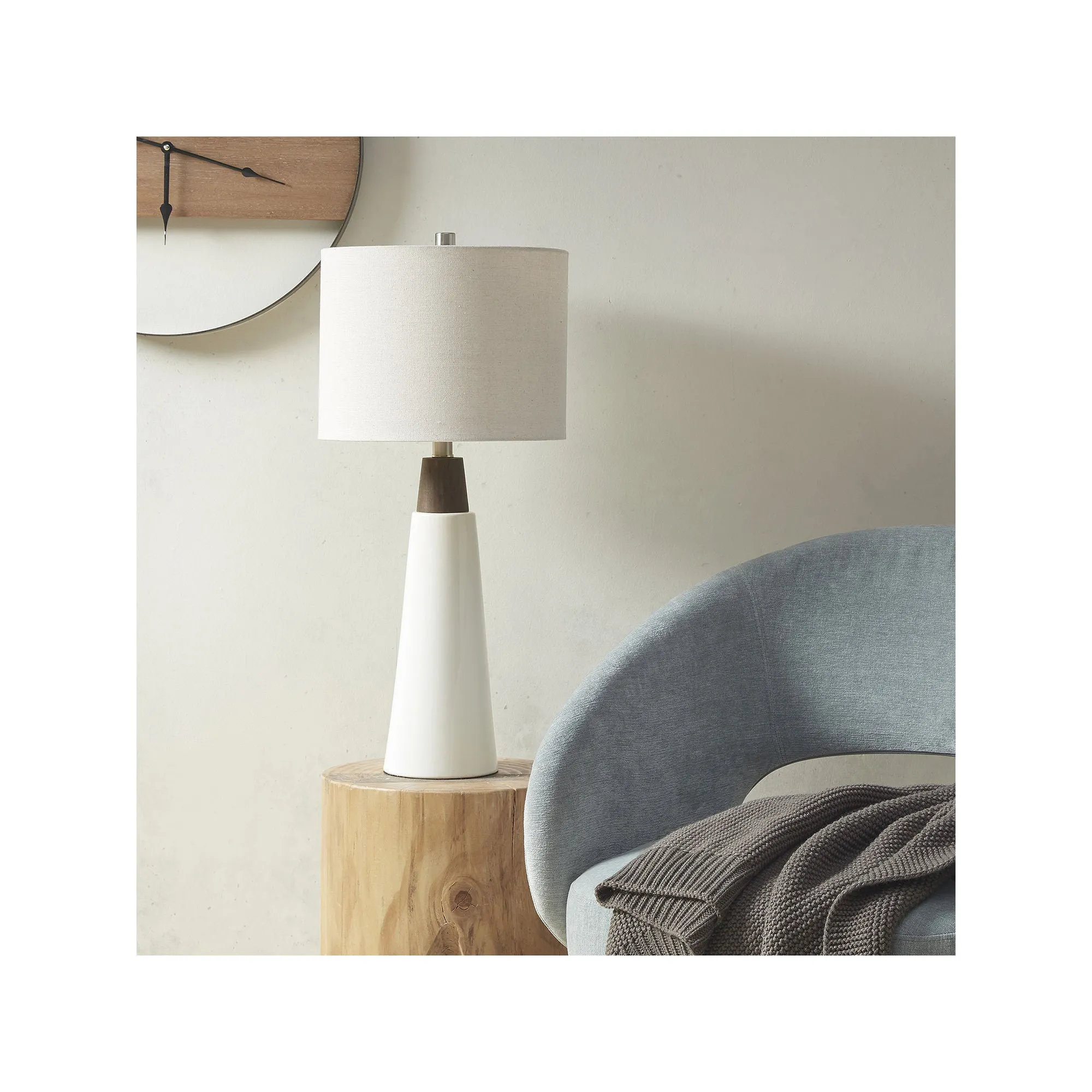 Ink   Ivy Ink Ivy Tristan Triangular Ceramic And Wood Table Lamp - WHITE CREAM ONE SIZE