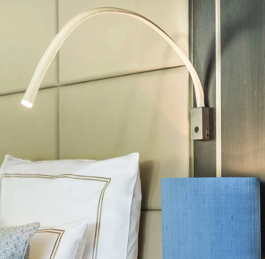 Italian Designer Wall Reading Lamp In White, Brown, Or Black Leather
