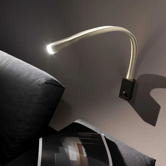 Italian Designer Wall Reading Lamp In White, Brown, Or Black Leather