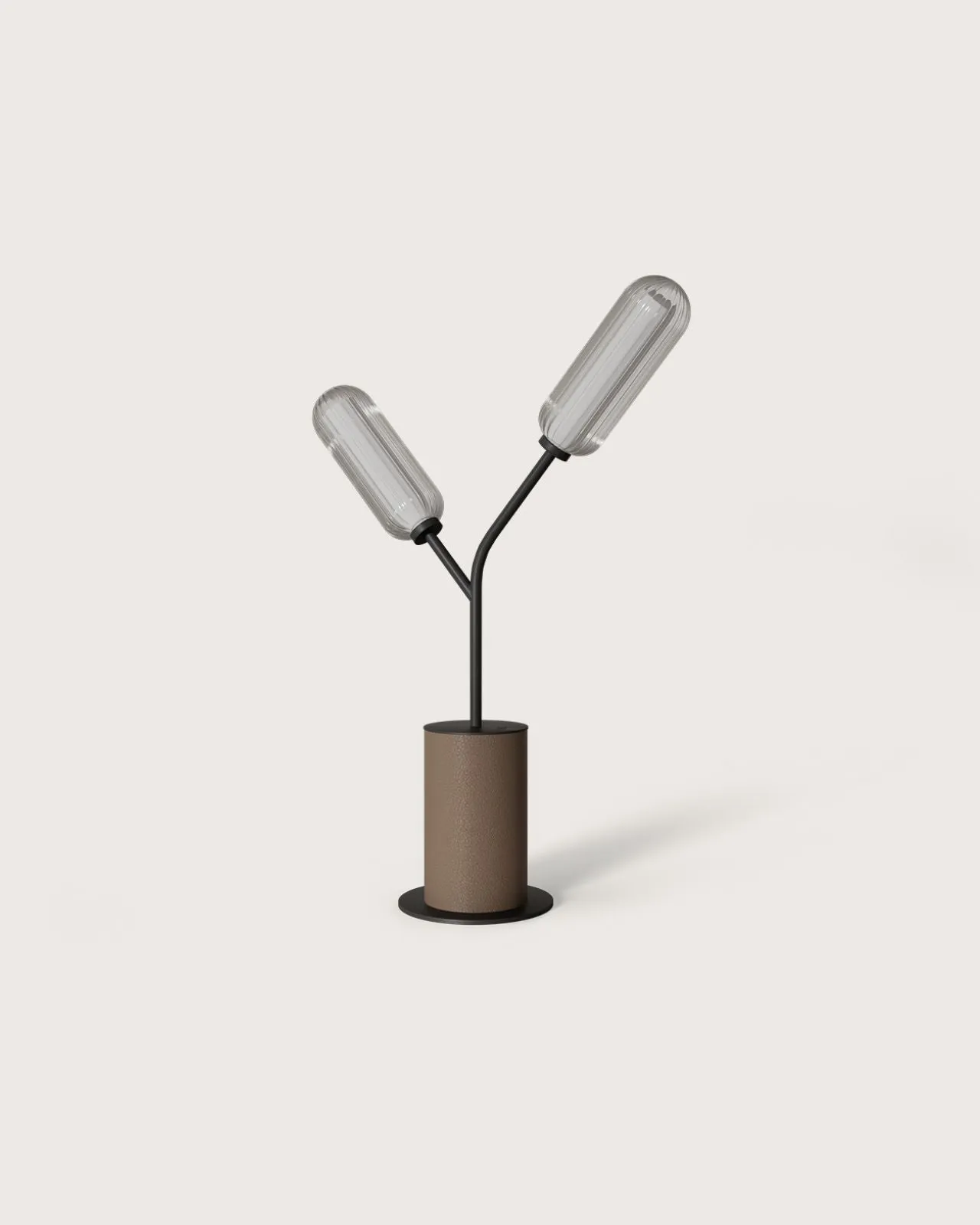 Leather & Striped Glass Table Lamp