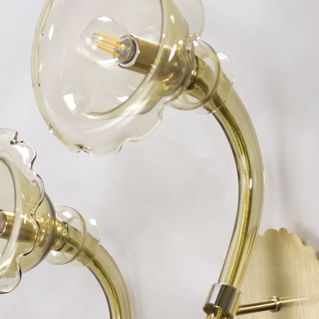 Light Amber Murano Glass Flower Wall Lamp