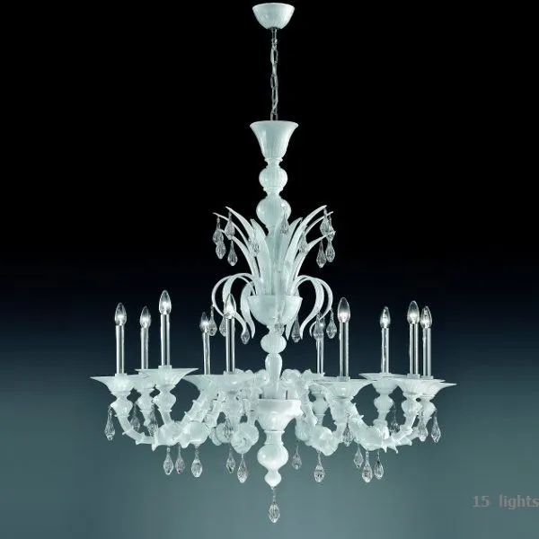 Milky White Rezzonico-Style Ten-Light Venetian Chandelier