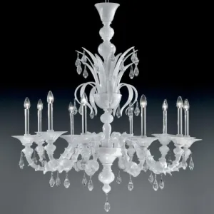 Milky White Rezzonico-Style Ten-Light Venetian Chandelier