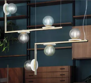 Modern Geometric Alabaster Disc Chandelier With Murano Glass Spheres - Double