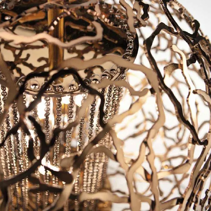 Modern Italian Steel, Gold, Or Bronze Filigree Table Light With Decorative Chains