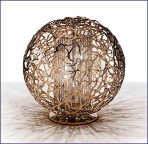 Modern Italian Steel, Gold, Or Bronze Filigree Table Light With Decorative Chains