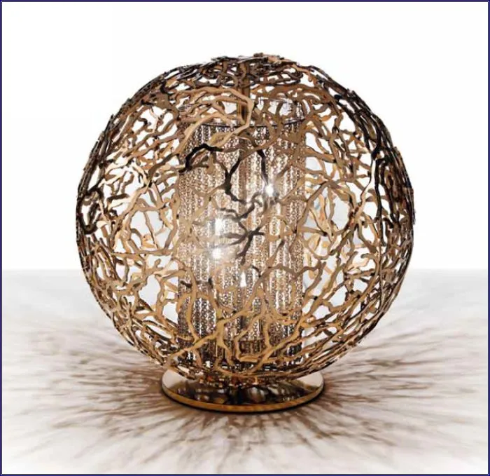 Modern Italian Steel, Gold, Or Bronze Filigree Table Light With Decorative Chains