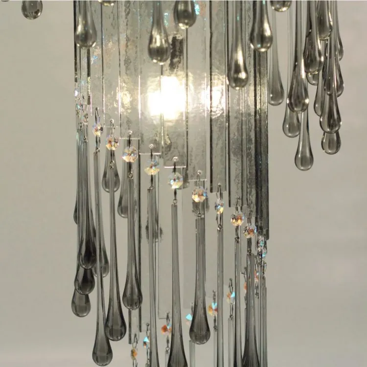 Modern Smoke Glass & Premium Crystal Tube Pendant