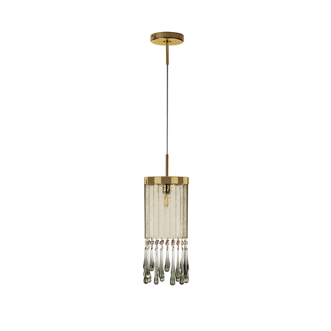 Modern Smoke Glass & Premium Crystal Tube Pendant