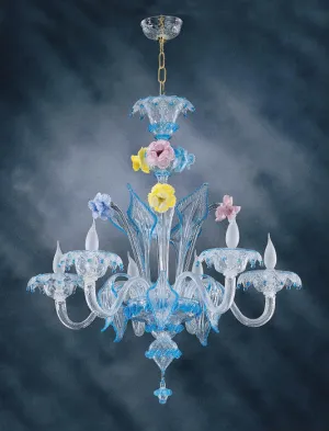Murano Glass Chandelier With Multicoloured Flowers