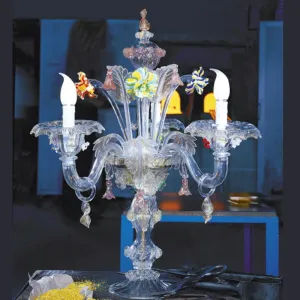 Murano Glass Flambeau Table Light With Colourful Flowers