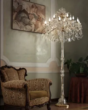 Ornate Italian Floor Lamp With Asfour Crystals In The Maria Theresa Style