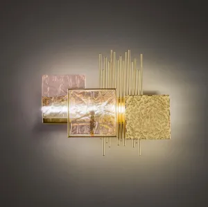 Pink Glass & Brass Panel Modern Wall Lamp