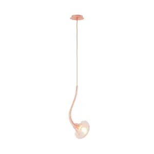 Pink Glass & Copper Flower Ceiling Pendant