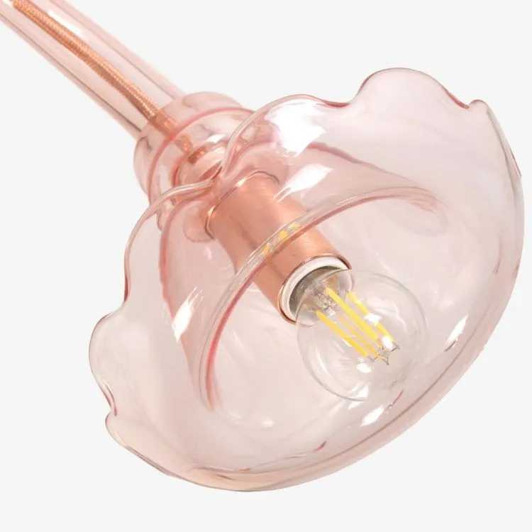 Pink Glass & Copper Flower Ceiling Pendant
