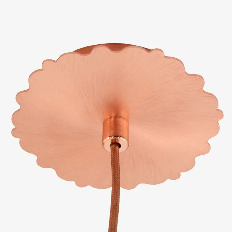 Pink Glass & Copper Flower Ceiling Pendant