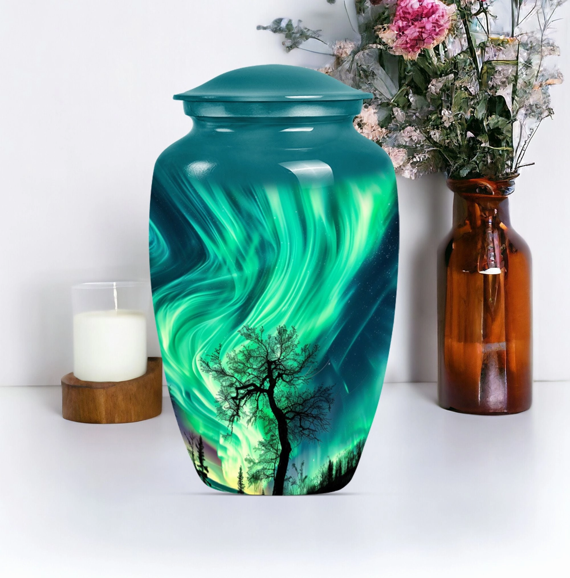 Polar Eternity: Northern Lights Inspired Large Memorial Urn