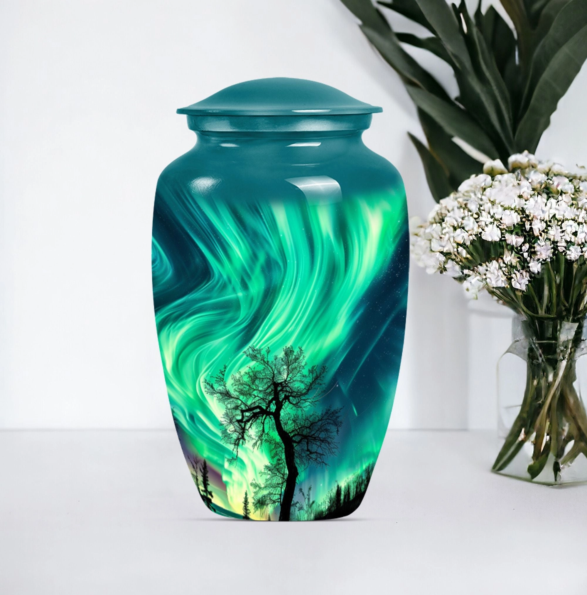 Polar Eternity: Northern Lights Inspired Large Memorial Urn
