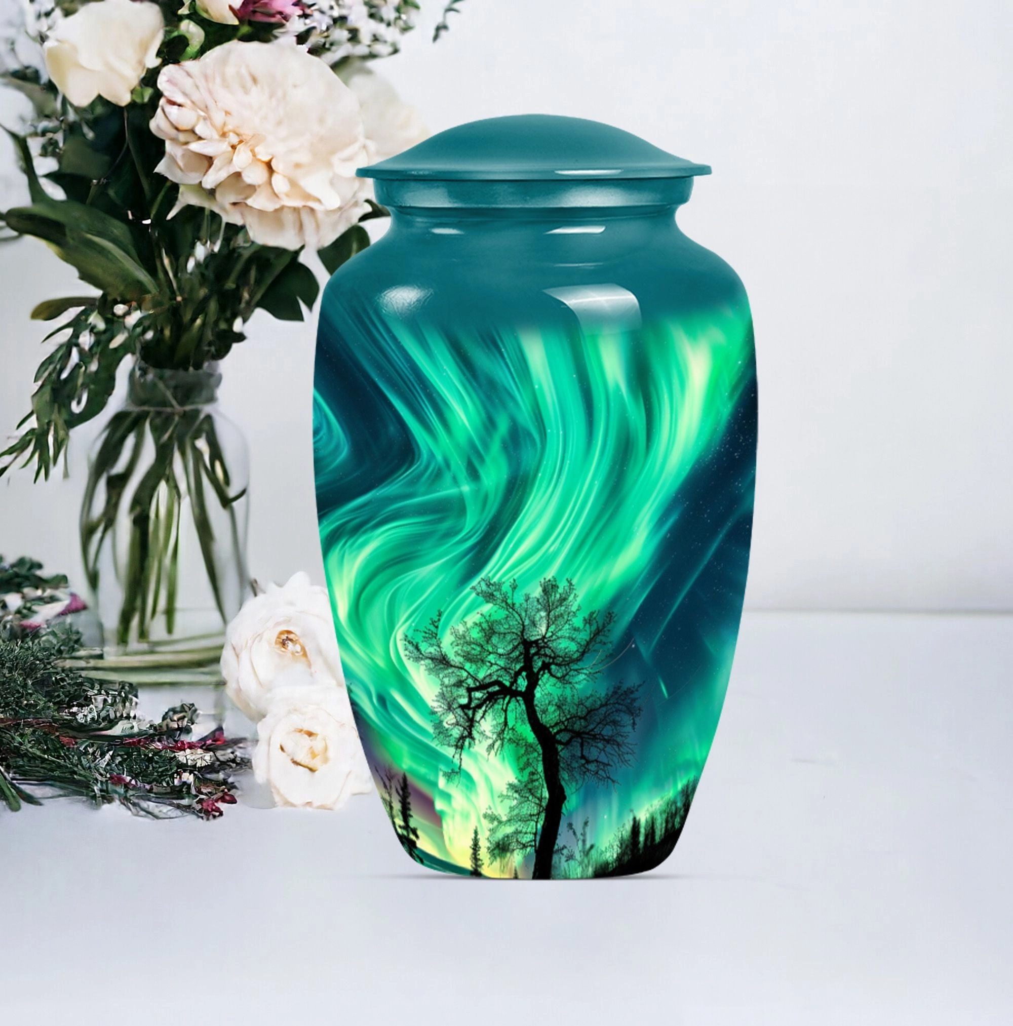 Polar Eternity: Northern Lights Inspired Large Memorial Urn
