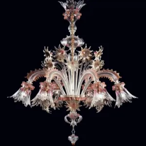 Ruby And Gold Murano Glass 6 Light Floral Chandelier