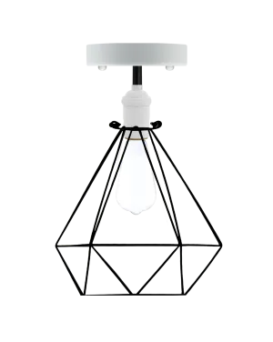 Semi Flush Mount: White with Black Diamond Cage