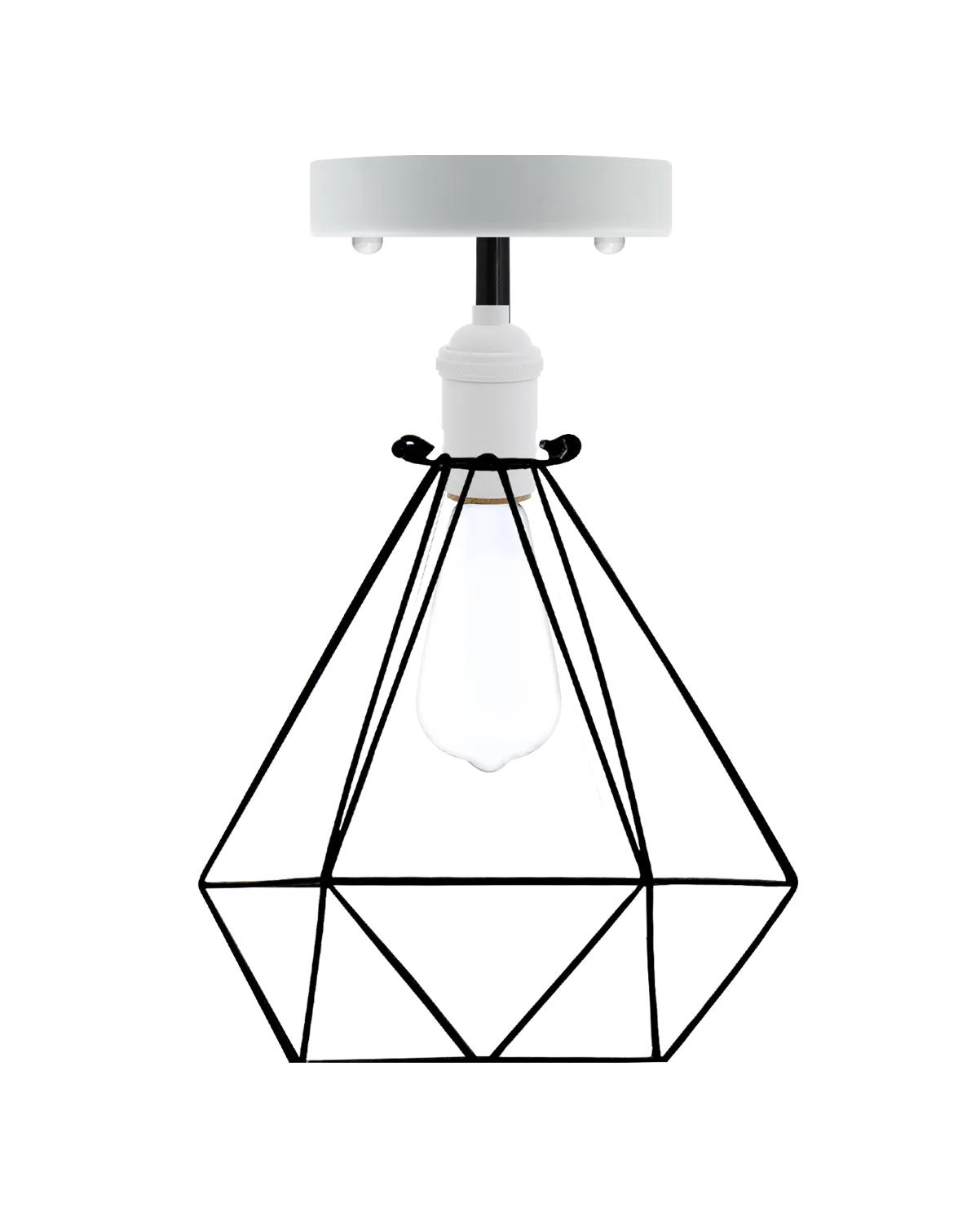 Semi Flush Mount: White with Black Diamond Cage