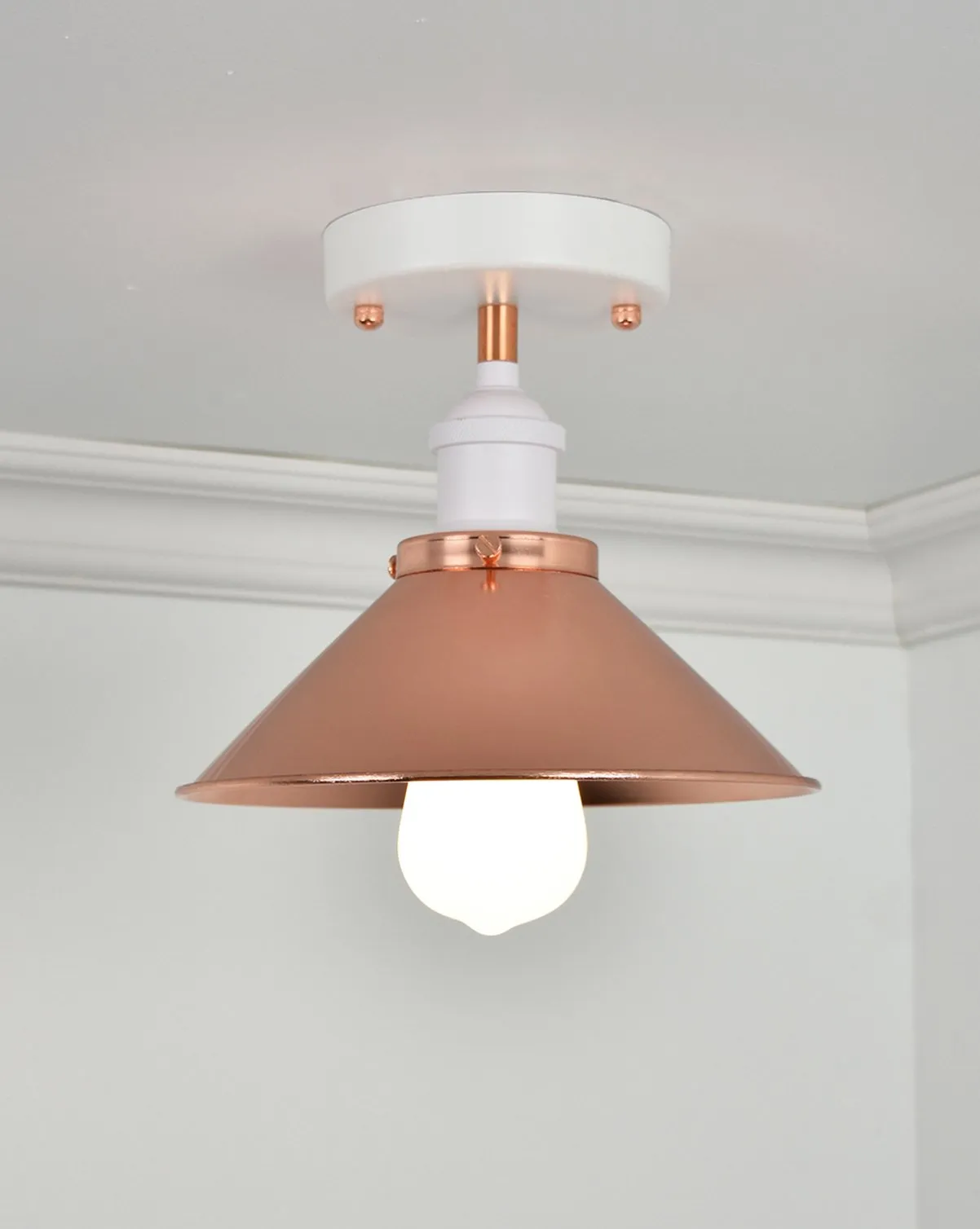Semi Flush Mount: White with Copper Cone Shade