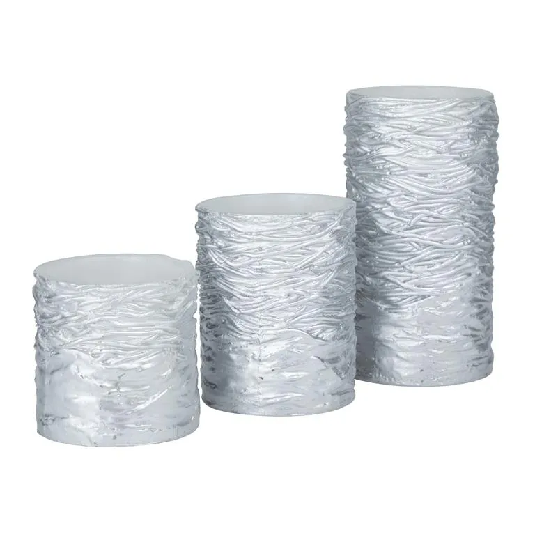 SILVER WAX TEXTURED FLAMELESS CANDLE WITH REMOTE CONTROL,