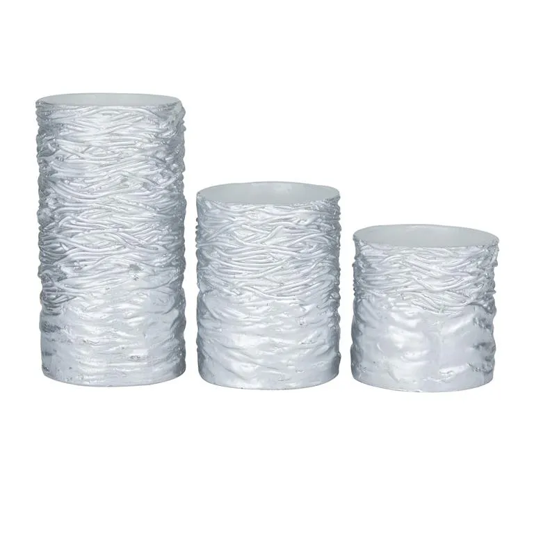 SILVER WAX TEXTURED FLAMELESS CANDLE WITH REMOTE CONTROL,
