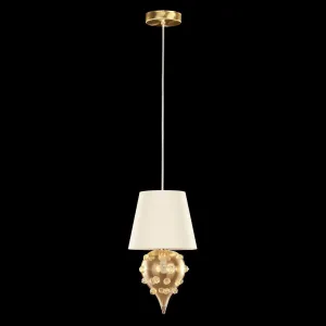 Small Ceiling Pendant With Gold Glass & Cream Shade