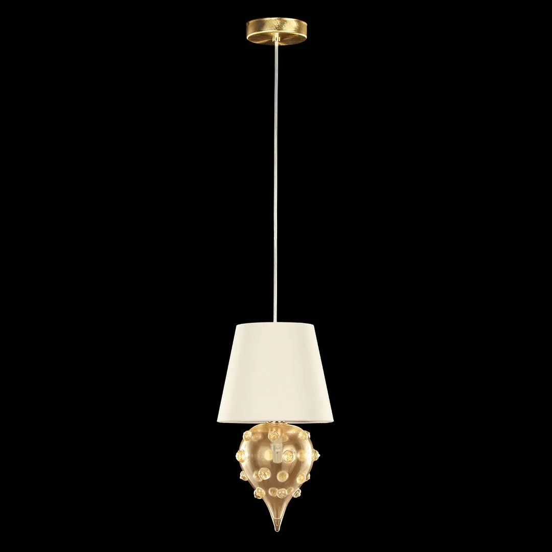Small Ceiling Pendant With Gold Glass & Cream Shade