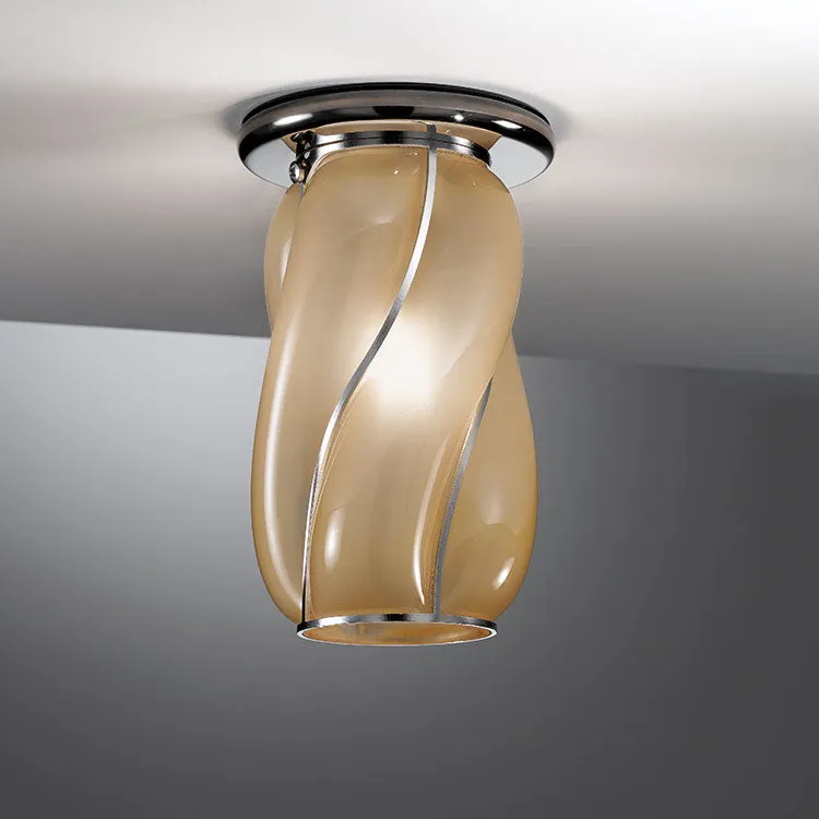 Smart Modern Venetian Glass Flush Light With Satin Amber Interior