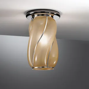 Smart Modern Venetian Glass Flush Light With Satin Amber Interior