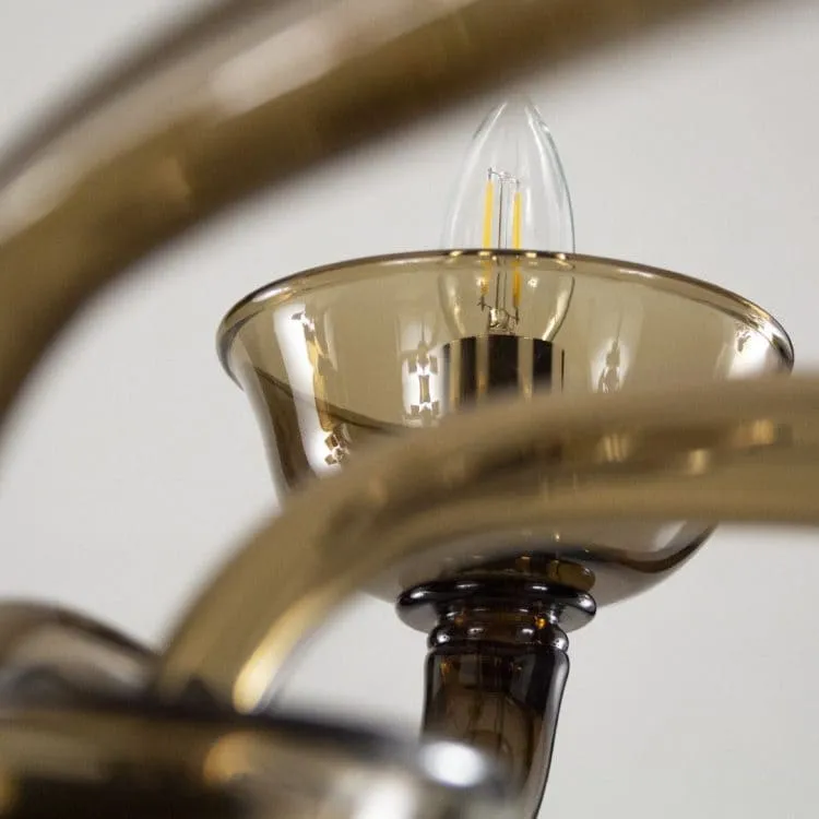 Smoke Murano Glass Chandelier with 6 Light and Pendant Drops