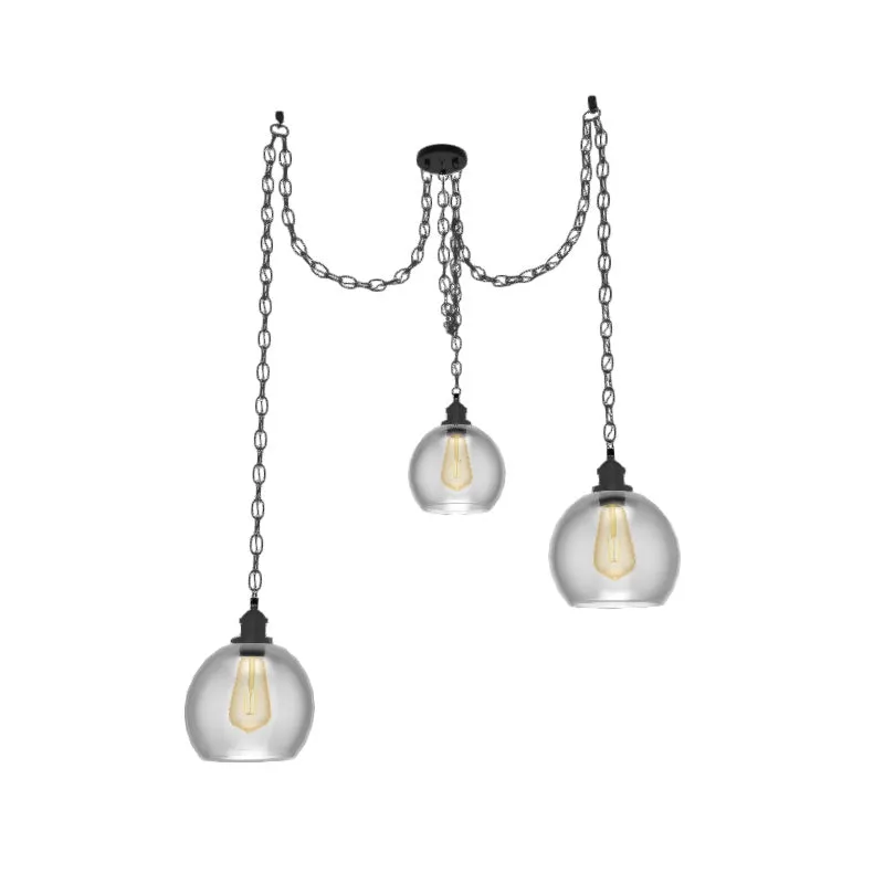 Swag Chandelier: 3 Pendant Black Chain with Glass Globe Shades