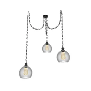 Swag Chandelier: 3 Pendant Black Chain with Glass Globe Shades
