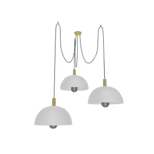 Swag Chandelier: 3 White Dome Shade Pendants with Oversized Smoked Light Bulb