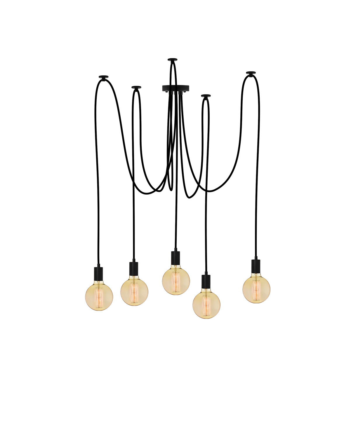 Swag Chandelier: Black with LED Amber Globes